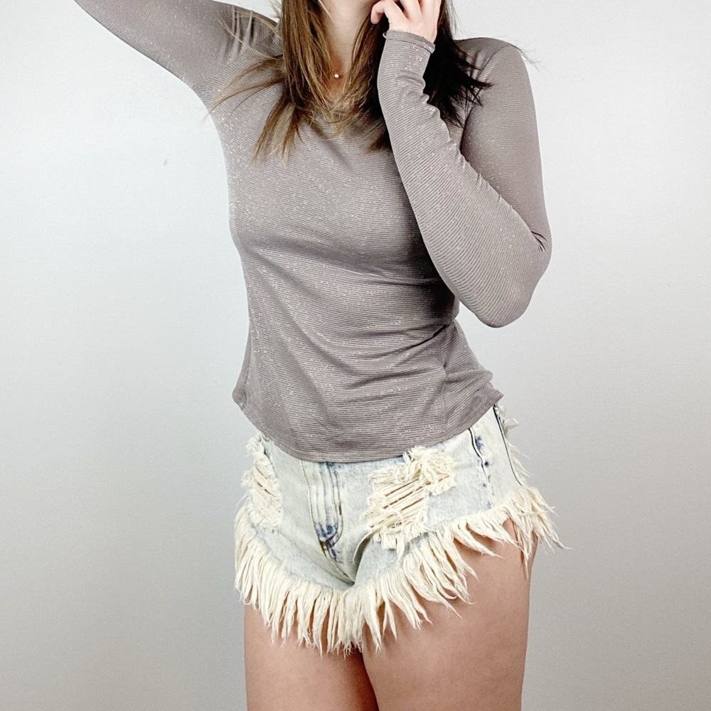 ATHLETA Chi Long Sleeve Taupe Shimmer Top XXSmall - Picture 2 of 8